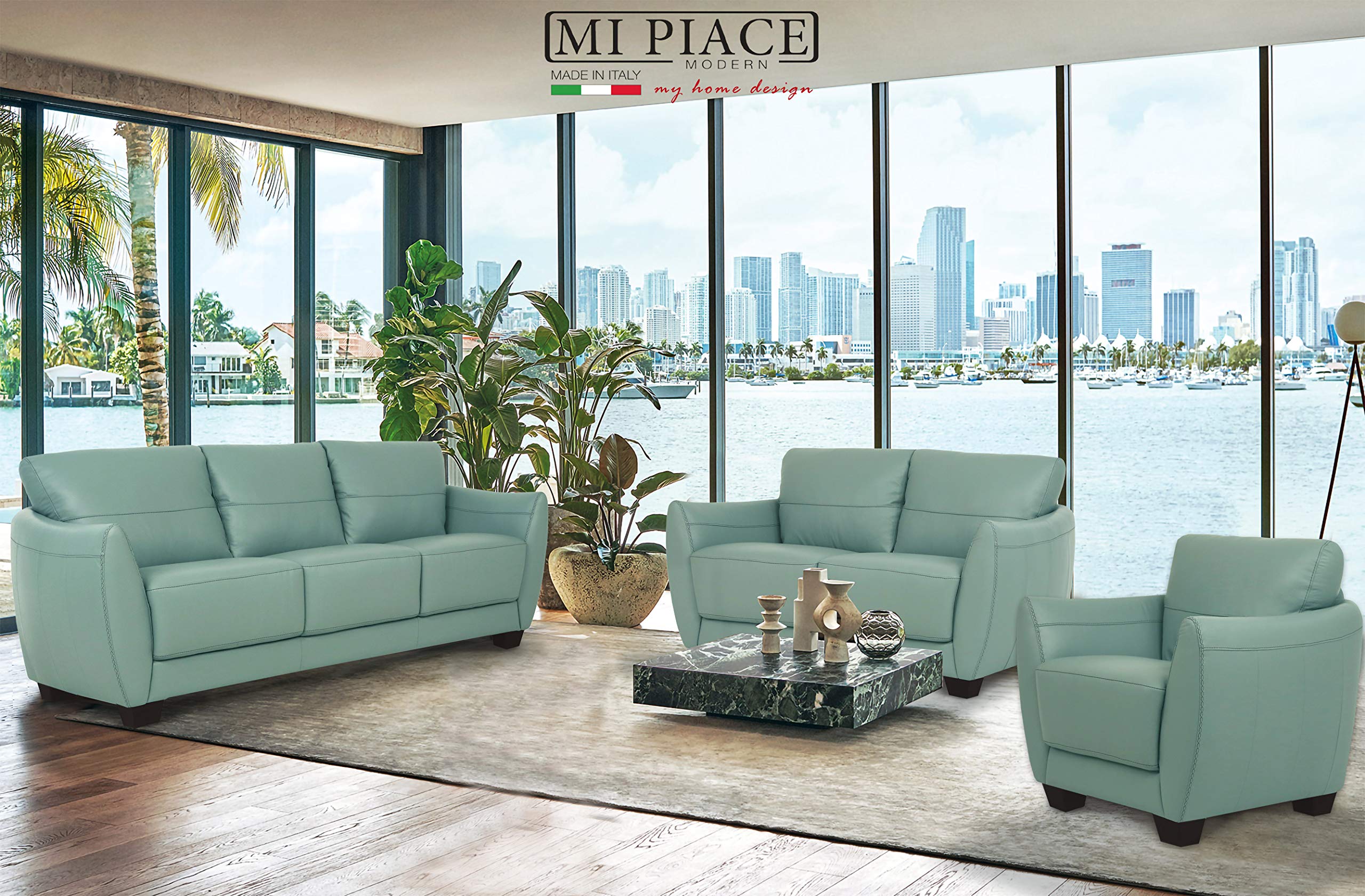 Acme Valeria Leather Sofa In Watery